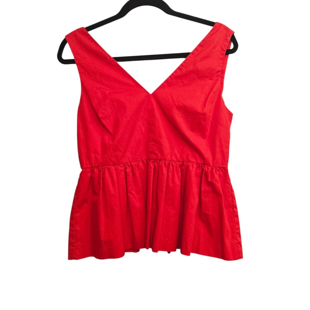 J.Crew Red Peplum Top Sleeveless V Neck Blouse 2 Classic Preppy Chic Feminine